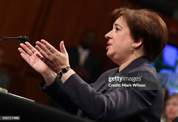 Supreme Court nominee Elena Kagan answers questions from members of the Senate Judiciary Committee on the second day of her confirmation hearings on...