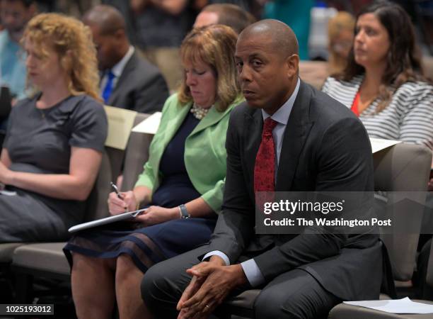 The University of Maryland hosted a news conference Tuesday afternoon with Director of Athletics Damon Evans, shown here seated as University of...