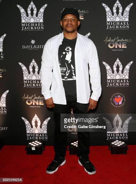 Rapper Sway Calloway attends the Michael Jackson diamond birthday celebration at Daylight Beach Club at Mandalay Bay Resort and Casino on August 29,...