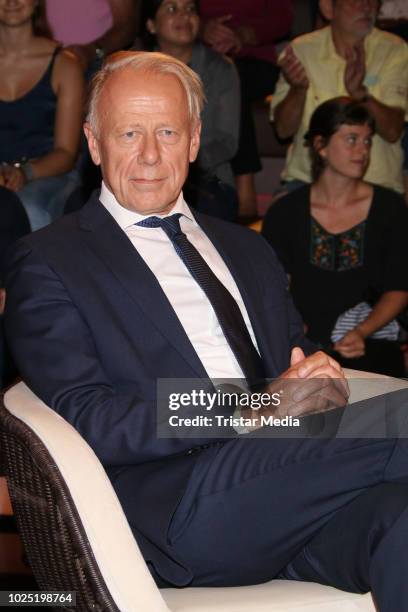 German politician Juergen Trittin during the 'Markus Lanz' TV show on August 29, 2018 in Hamburg, Germany.