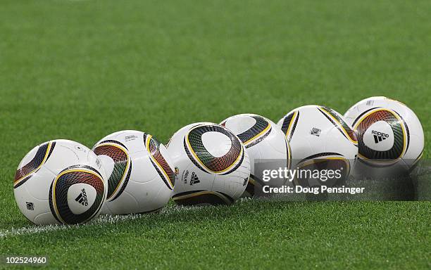 Jabulani training balls are pictured prior to the 2010 FIFA World Cup South Africa Round of Sixteen match between Spain and Portugal at Green Point...