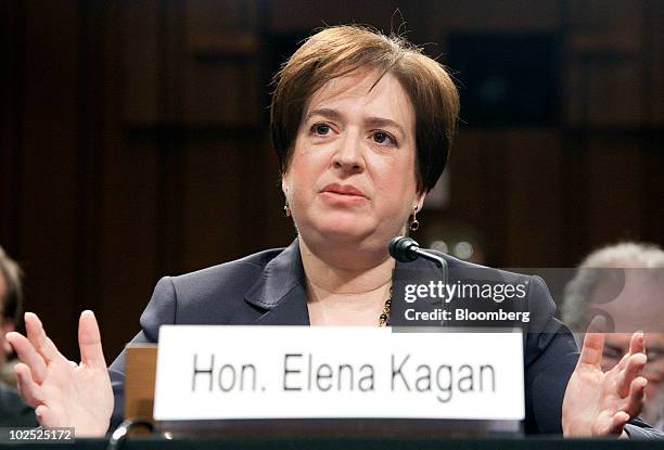 Elena Kagan, nominee for the U.S. Supreme Court, testifies on the second day of her confirmation hearing by the Senate Judiciary Committee in...