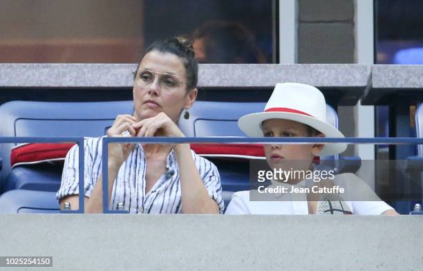 Bridget Moynahan and son John Moynahan attend day 3 of the 2018 tennis US Open on Arthur Ashe stadium at the USTA Billie Jean King National Tennis...