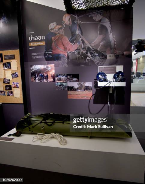 The actual equipment used in last month's Thai cave rescue operation is on display at the interactive exhibition at the Siam Paragon shopping mall on...