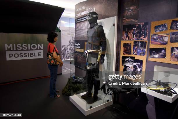 The actual equipment used in last month's Thai cave rescue operation is on display at the interactive exhibition at the Siam Paragon shopping mall on...