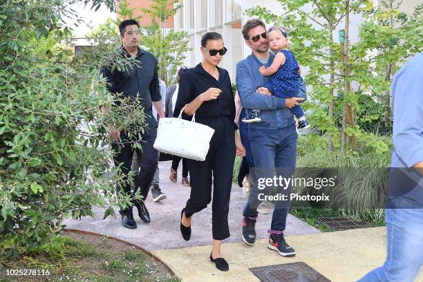 Bradley Cooper, Irina Shayk and their daughter Lea are seen arriving at the 75th Venice Film Festival on August 30, 2018 in Venice, Italy.