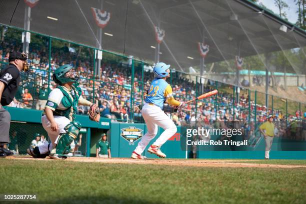 Little League World Series Championship: United States West Aukai Kea in action, hitting home run vs Asia-Pacific during Championship game at Howard...