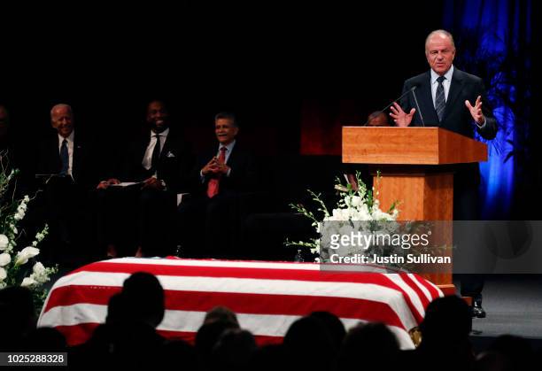 Former Arizona Attorney General Grant Woods speaks during a memorial service to celebrate the life of of U.S. Sen. John McCain at the North Phoenix...