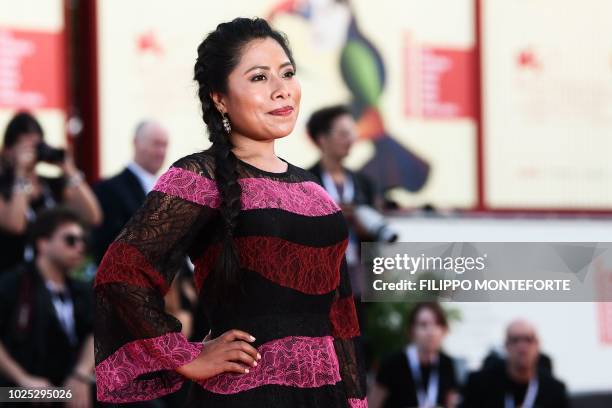 Actress Yalitza Aparicio arrives for the premiere of the film "Roma" presented in competition on August 30, 2018 during the 75th Venice Film Festival...