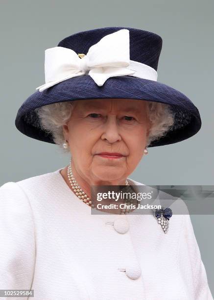 Queen Elizabeth II leaves HMCS St John's after the International Fleet Review on June 29, 2010 in Halifax, Canada. The Queen and Duke of Edinburgh...