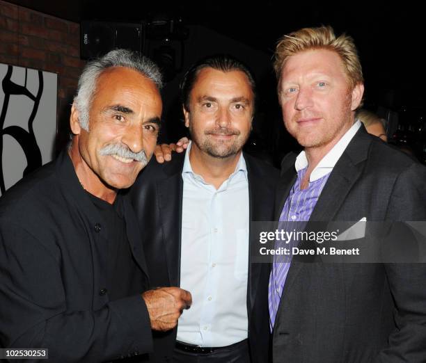 Mansour Bahrami, Henri Leconte, and Boris Becker attend Boris Becker's birthday party at Mortons on June 29, 2010 in London, England.