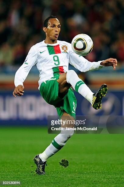 Liedson of Portugal in action during the 2010 FIFA World Cup South Africa Round of Sixteen match between Spain and Portugal at Green Point Stadium on...