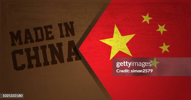 made in china text with china flag background - made in china tag stock illustrations
