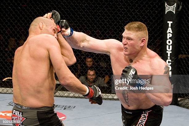 Brock Lesnar def. Randy Couture - TKO - 3:07 round 2 during the UFC 91 at MGM Grand Garden Arena on November 15, 2008 in Las Vegas, Nevada.