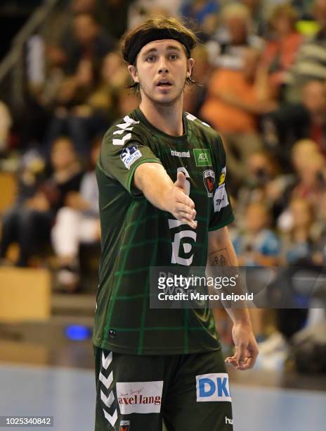 Jacob Tandrup Holm of Fuechse Berlin during the game between Fuechse Berlin and GWD Minden at the Max-Schmeling-Halle on august 30, 2018 in Berlin,...