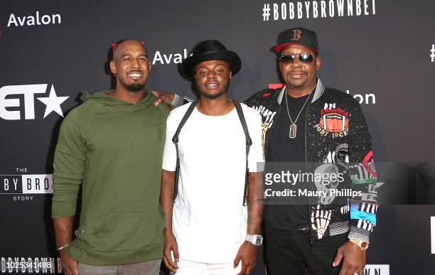 Landon Brown, Bobby Brown Jr., and Bobby Brown arrive at the premiere screening of "The Bobby Brown Story" presented by BET and Toyota at Paramount...