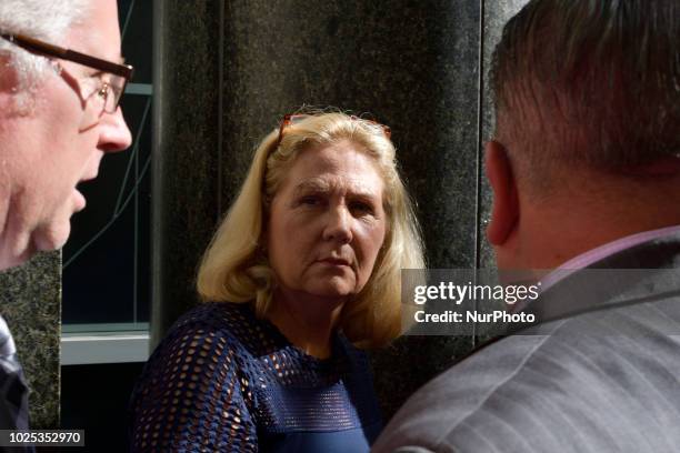 Maureen Faulkner, widow of slain office Daniel Faulkner speaks to the press ahead of a procedural hearing in the appeal revisitation case of Mumia...