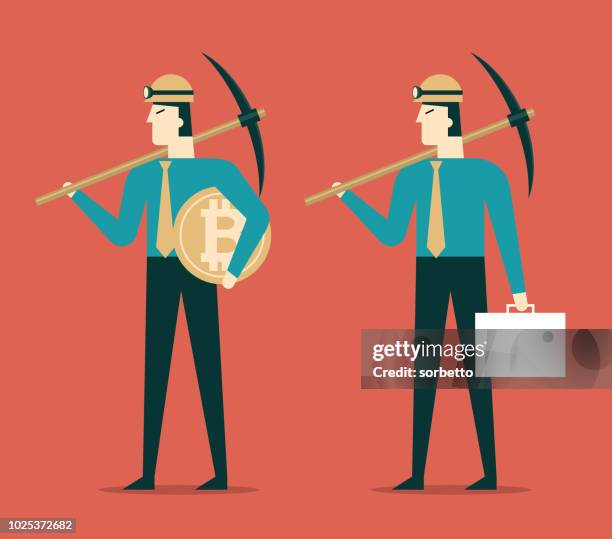businessman - bitcoin mining concept - gold mining stock illustrations