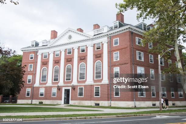 Harvard University building on August 30, 2018 in Cambridge, Massachusetts. The U.S. Justice Department sided with Asian-Americans suing Harvard over...