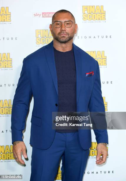 Dave Bautista attends the World Premiere of "Final Score" at Ham Yard Hotel on August 30, 2018 in London, England.