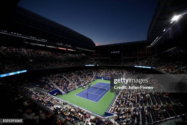 General view over Louis Armstrong Stadium during the men's singles second round match between Kei Nishikori and Gael Monfils on Day Four of the 2018...