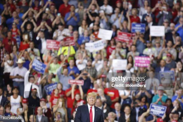 President Donald Trump attends a rally in Evansville, Indiana, U.S., on Thursday, Aug. 30, 2018. President Donald Trump wants to move ahead with a...