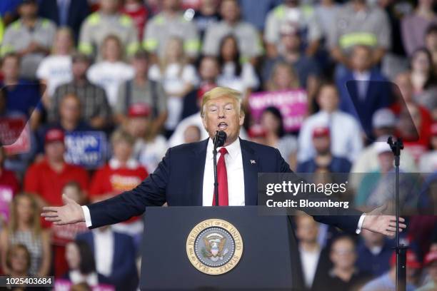 President Donald Trump speaks during a rally in Evansville, Indiana, U.S., on Thursday, Aug. 30, 2018. President Donald Trump wants to move ahead...