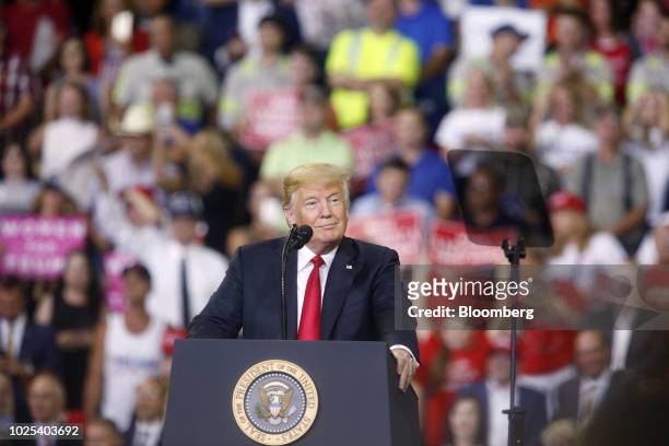 President Donald Trump attends a rally in Evansville, Indiana, U.S., on Thursday, Aug. 30, 2018. President Donald Trump wants to move ahead with a...
