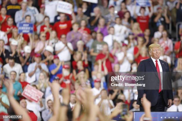 President Donald Trump attends a rally in Evansville, Indiana, U.S., on Thursday, Aug. 30, 2018. President Donald Trump wants to move ahead with a...