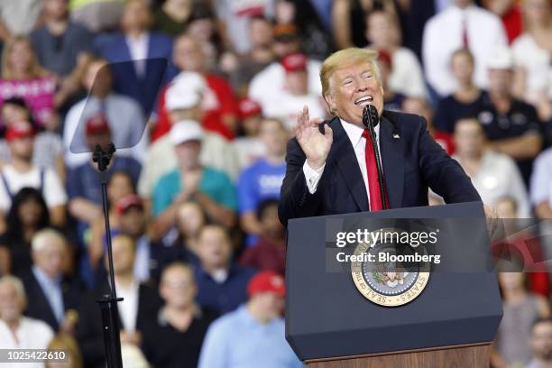 President Donald Trump speaks during a rally in Evansville, Indiana, U.S., on Thursday, Aug. 30, 2018. Trump wants to move ahead with a plan to...