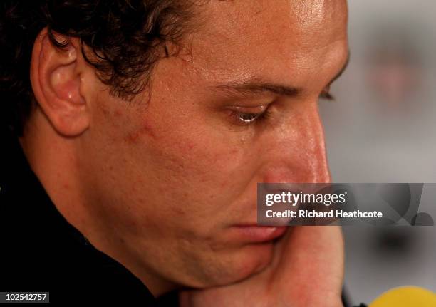 Elano talks to the media as it is announced that he has suffered bone bruising and the team doctor doesn't know when he will be fit to play during...