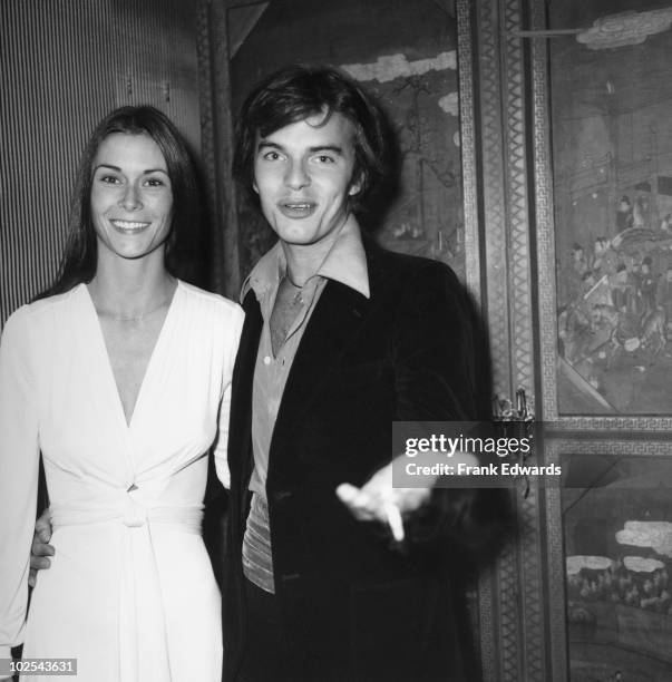 American actor Edward Albert and his girlfriend Kate Jackson, , attend a party for writer Mary Loos, October 1974. Edward is Miss Loos' godson.