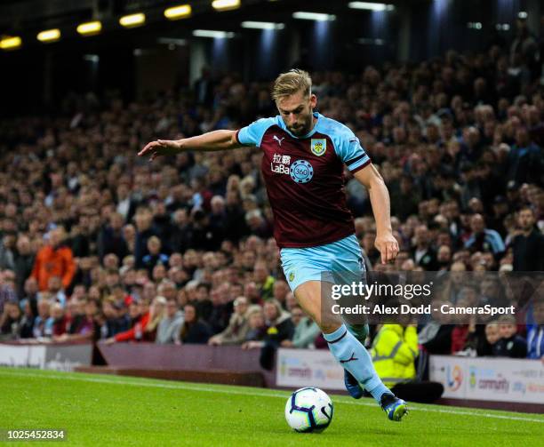 Burnley's Charlie Taylor during the UEFA Europa League Qualifying Second Leg match between Burnley and Olympiakos at Turf Moor on August 30, 2018 in...