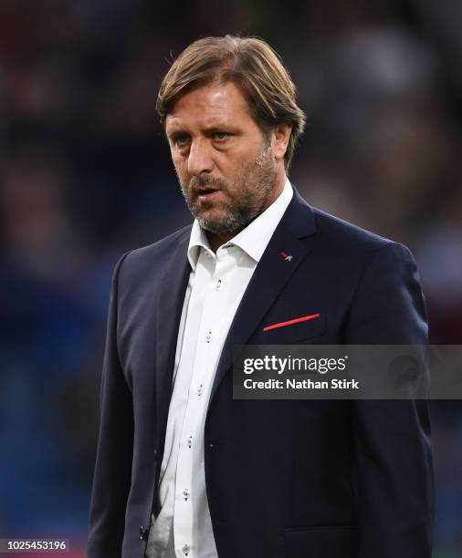 Olympiakos coach Pedro Martins before the UEFA Europa League qualifing play-off second leg match between Burnley and Olympiakos at Turf Moor on...