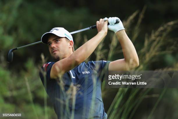 Haydn Porteous of South Africa plays his shot off the 1st tee during day two of the Made in Denmark played at the Silkeborg Ry Golf Club on August...