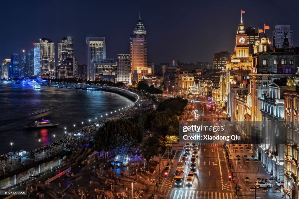 Elevated View Of The Bund Shanghai At Night