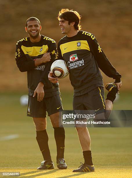 Kaka and Felipe Melo in action during the Brazil team training session at St Stithians College on June 30, 2010 in Johannesburg, South Africa. Brazil...