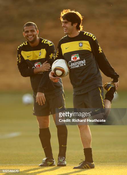 Kaka and Felipe Melo in action during the Brazil team training session at St Stithians College on June 30, 2010 in Johannesburg, South Africa. Brazil...