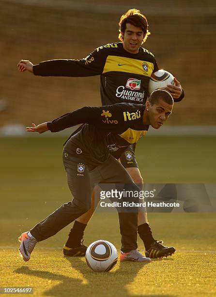 Daniel Alves and Kaka in action during the Brazil team training session at St Stithians College on June 30, 2010 in Johannesburg, South Africa....