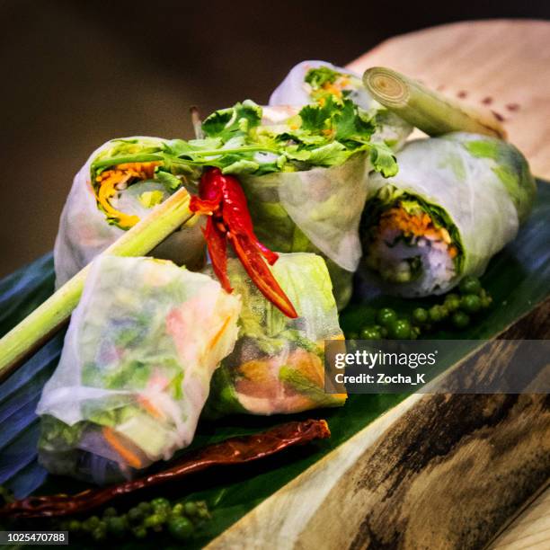 vegan rijstpapier loempia 's - raw food diet stockfoto's en -beelden