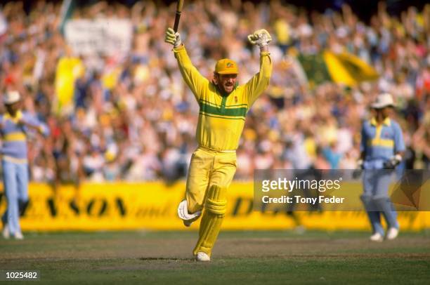 Allan Border of Australia celebrates after securing the series against India in Ahmedarbad, India. \ Mandatory Credit: Tony Feder /Allsport