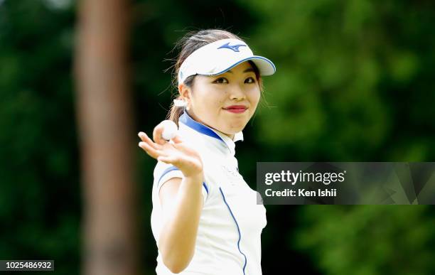 Natsuki Hatano of Japan smiles during the first round of the Golf5 Ladies at Mizunami Country Club on August 31, 2018 in Mizunami, Gifu, Japan.
