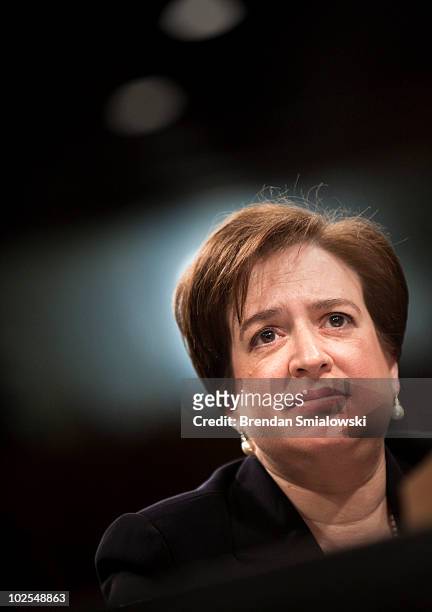 Supreme Court nominee Elena Kagan listens to questions from members of the Senate Judiciary Committee on the third day of her confirmation hearings...