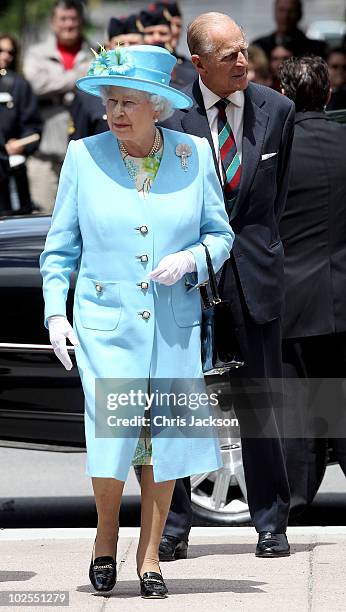 Queen Elizabeth II and Prince Philip, Duke of Edinburgh arrive at the Canadian Museum of Nature on June 30, 2010 in Ottawa, Canada. The Queen and...