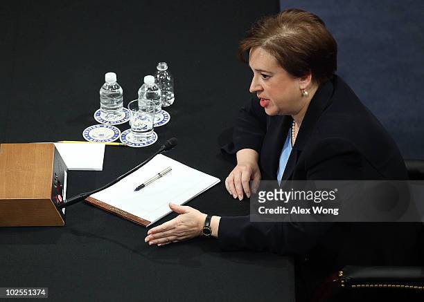 Supreme Court nominee Elena Kagan answers questions from members of the Senate Judiciary Committee on the third day of her confirmation hearings on...