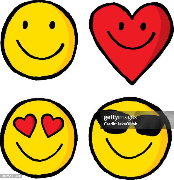handgezeichnete emojis - glücklichsein stock-grafiken, -clipart, -cartoons und -symbole