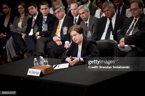 Supreme Court nominee Elena Kagan answers questions from members of the Senate Judiciary Committee on the third day of her confirmation hearings on...