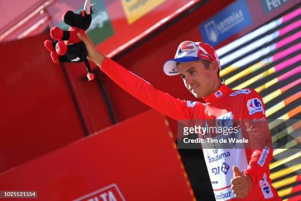 Podium / Rudy Molard of France and Team Groupama FDJ Red Leader Jersey / Celebration / Bull Mascot / during the 73rd Tour of Spain 2018, Stage 7 a...