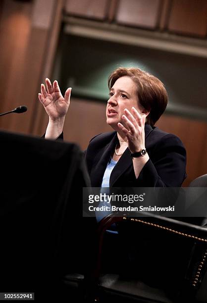 Supreme Court nominee Elena Kagan answers questions from members of the Senate Judiciary Committee on the third day of her confirmation hearings on...