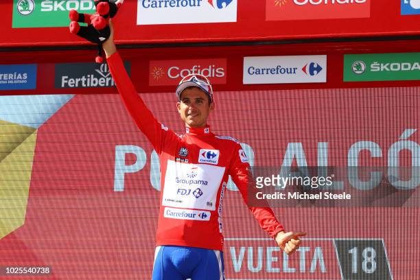 Podium / Rudy Molard of France and Team Groupama FDJ Red Leaders Jersey / Celebration / Bull Mascot / during the 73rd Tour of Spain 2018, Stage 7 a...